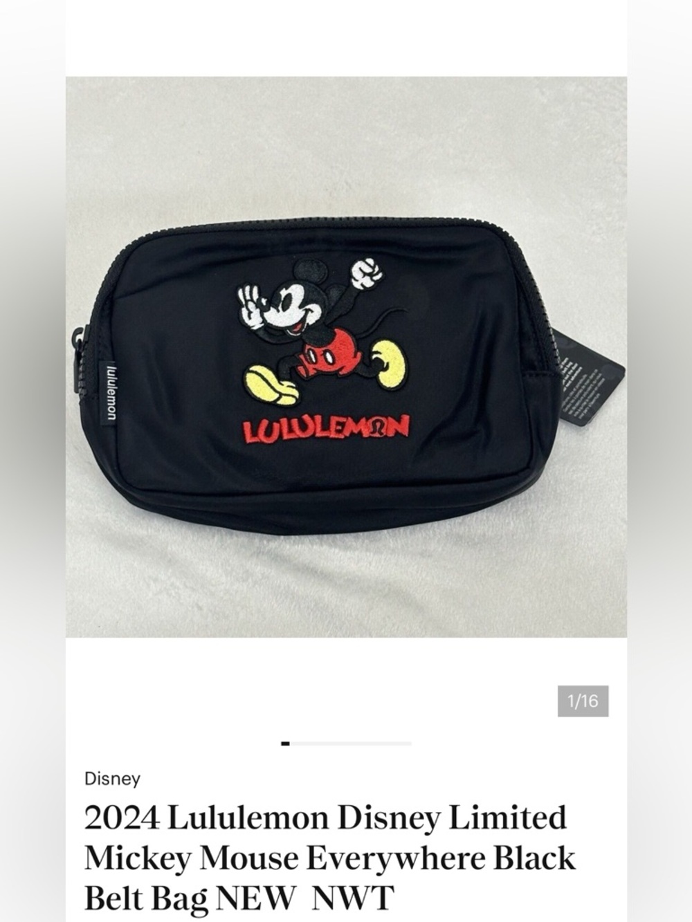2024 Lululemon Disney Limited Mickey Mouse Everywhere Black Belt Bag NEW NWT